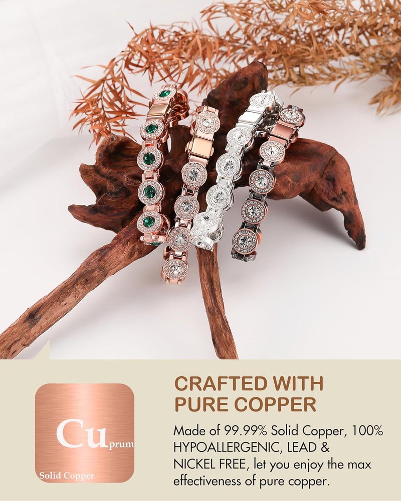 Feraco Pure Copper Bracelets for Women, 4X Ultra Strength Magnetic Bracelet with 3800 Gauss Neodymium Magnets & Dazzling Austrian Cut Crystals Stone, Adjustable Jewelry Gift - Image 3